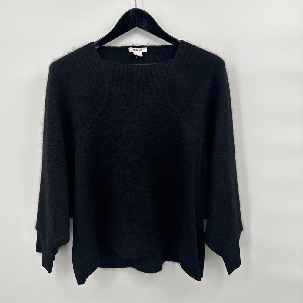 Helmut Lang Wool Sweater Women's Sz. L Black Raglan Sleeves Mohair Silk Designer
